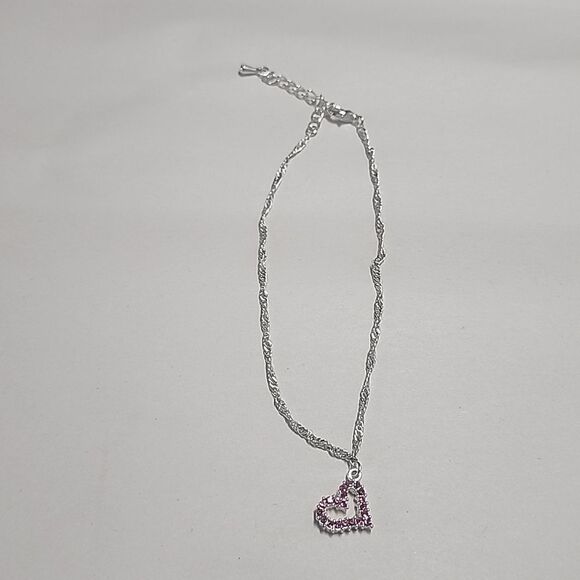 Heart Charm Ankle Bracelet Anklet Pink Rhinestone Silver Spiral Valentine Barbie - Picture 1 of 4